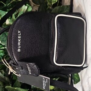 Burkely NWT Pebbled Leather Black/White Backpack/ Crossbody Bag